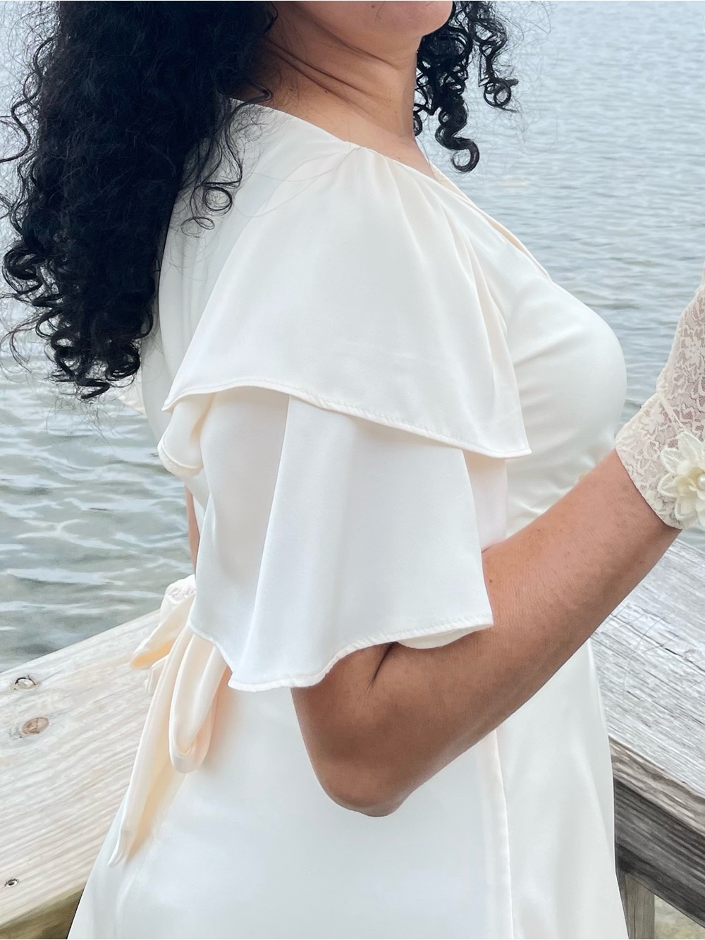 Dkny Cream Flutter Sleeve Midi Dress
